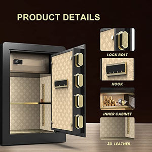 2.2 Cub Large Home Safe Fireproof Waterproof, Security Safe Box with Fireproof Waterproof Money Bag, with Digital Keypad and Key Lock, Built In Cabinet Box, Double Keys, Removable Shelf for Jewelry, Documents