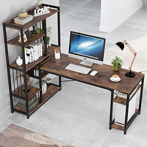 Tribesigns 67 Inches Large Computer Desk with Storage Shelves, Office Desk Writing Table Workstation with Hutch Bookshelf, L Shaped Desk for Home Office,Rustic