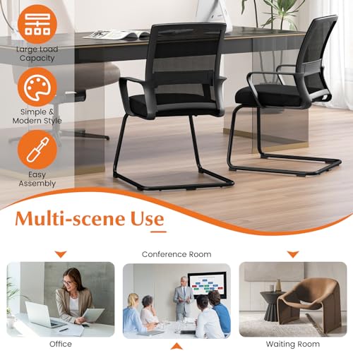 Tangkula Set of 10 Office Guest Chairs with Lumbar Support, Breathable Mesh Back, Armrests & Sled Base, Black