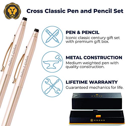 Gold Cross Pen Set | Engraved/Personalized Cross Classic 14 Karat Gold Plated Pen and Pencil Gift Set. Custom engraved in 1 business day