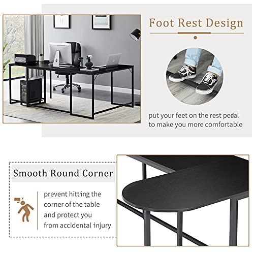 MYDENIMSKY U-Shaped Computer Desk, Industrial Corner Writing Desk with CPU Stand, Gaming Table Workstation Desk for Home Office Black