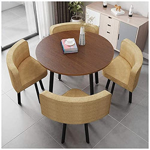 SKUAI Small Office Conference Coffee Table Chair Set, 1 Table 4 Chairs Cotton Linen Cloth Chair 90cm Round Table Wooden - Khaki