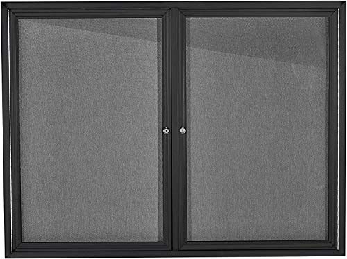 Adir Enclosed Bulletin Board - Double Door Locking Cork Board Display Board for Home, School, Office and More. 48"x36" (Black / Gray)