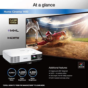 Epson HC1450 Home Cinema 4200 lumens white brightness 3LCD with MHL Video Projector