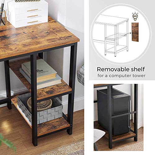 VASAGLE Computer Desk, 54-Inch L-Shaped Corner Desk, Writing Study Workstation with Shelves, Home Office, Industrial Style PC Laptop Table, Space-Saving, Easy to Assemble, Rustic Brown ULWD72X