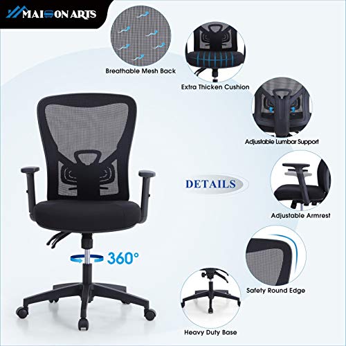 MAISON ARTS Computer Office Desk and Chair Set, 55" Large Modern Writting Desk with Ergonomic Mesh Office Chair Wood Work Table Hight Back Task Chair for Home,Office,Bedroom,Brown Desk & Black Chair
