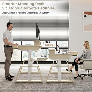 EUREKA ERGONOMIC Electric Standing Desk with Dual Drawers, 63" Height Adjustable L-Shaped Office Desk