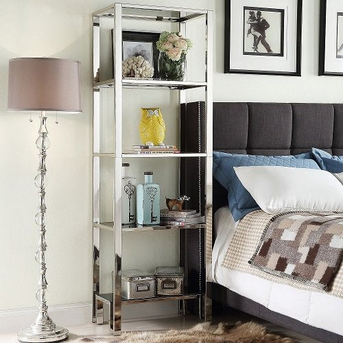 Modern Bookcase Shelves Chrome Black Shelving Unique Bookshelf- 100% Satisfaction Guarantee