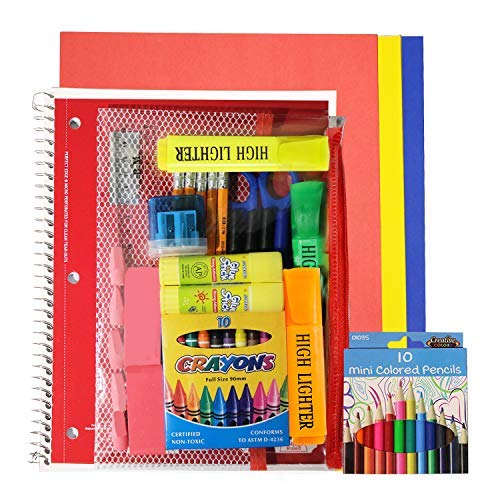 50 Piece Pack Bulk School Supplies Kit for Students, Teachers, Back to School Drives - Wholesale Case Bundle of 24 Kits