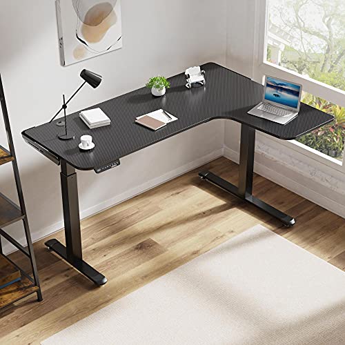 DESIGNA 61 inches Electric L Shaped Standing Desk, Height Adjustable Corner Computer Gaming Desk, Modern Simple Style with Large Mouse Pad, Black