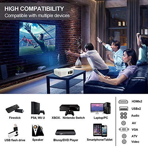 LED Bluetooth Wireless HD Projector with WiFi HDMI USB ZOOM Support 1080P Airplay, Smart Android LCD WXGA Home Cinema Outdoor Movie Game Party TV Video Projectors for Laptop PC Tablet Phone DVD PS4