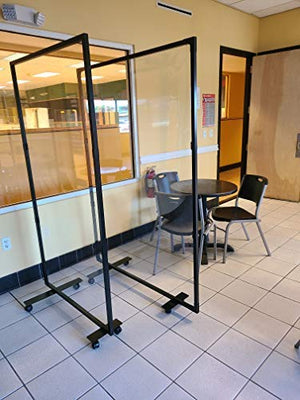 Portable Partition Dividers 75" H x 50.5" W - Clear Screens Sanitation Walls / Great for Offices, Salons, Clinics, Nail Salons, and Restaurants (Black)