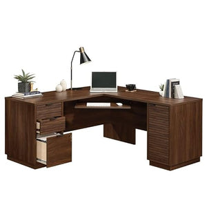 Home Square 2-Piece Set: L-Shaped Desk & Office Credenza in Spiced Mahogany