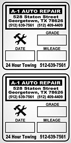 Quality Synthetic Custom Oil Change Reminder Stickers With Fade Resistant Ink and Easy Peel Off. Ideal for Handwriting. White Background Optional Stock Logos to Choose From (5000 Quantity, Blue)