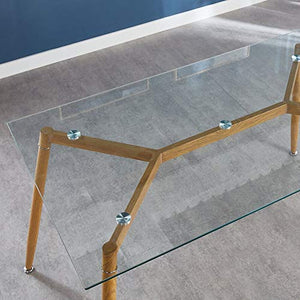 IDS Online, Tempered Clear Glass Tabletop Home Office Furniture Modern Computer Desk Writing Table, Metal Legs with Wooden Skin Sturdy Foot Pad, Transparent