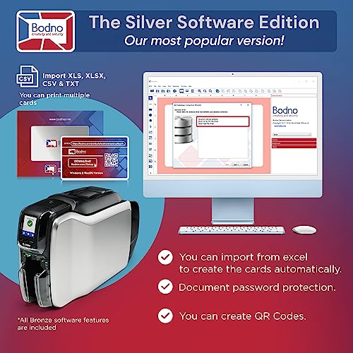 Bodno Zebra ZC300 Dual Sided ID Card Printer & Supplies Package Silver Edition ID Software