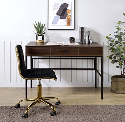 Knocbel 42in Industrial Computer Desk with Storage Drawer, Hidden Compartments, Built-in USB Port and Sockets, Home Office Workstation Writing Table with Metal Frame (Oak and Black)