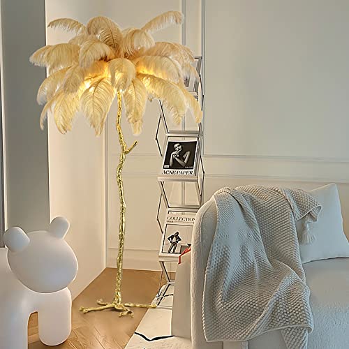 WAOCEO Modern Rustic Feather Floor Lamp - Living Room Bedroom Holiday Decoration
