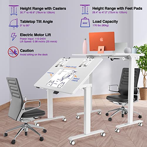 AVLT 50" Electric Standing Desk with Tilting Tabletop - Height Adjustable Whiteboard Desk
