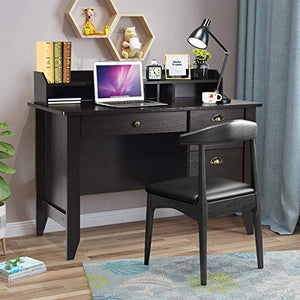 Computer Desk with Drawers and Hutch, Wood Office Desk Teens Student Desk Study Table Writing Desk for Bedroom Small Spaces Furniture with Storage Shelves, Espresso Brown