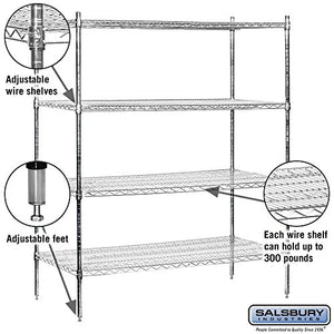 Salsbury Industries Stationary Wire Shelving Unit, 60-Inch Wide by 74-Inch High by 24-Inch Deep, Chrome