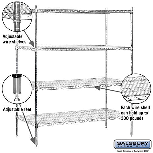 Salsbury Industries Stationary Wire Shelving Unit, 60-Inch Wide by 74-Inch High by 24-Inch Deep, Chrome