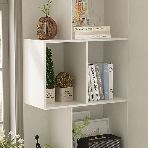 FAMAPY Wide Cube Storage Bookshelf with Doors and Shelves, White - 70.9”W x 11.8”D x 87”H