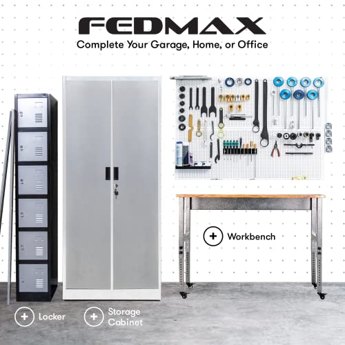 Fedmax Metal Garage Storage Cabinet - 71" Tall Steel Utility Locker with Adjustable Shelves & Locking Doors - Grey & Silver