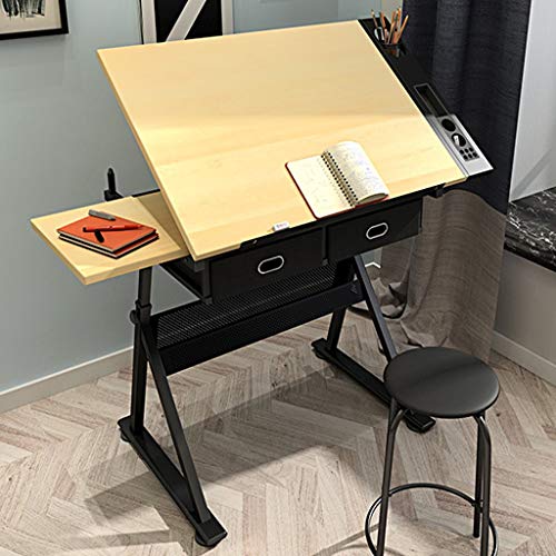 Lgan Drafting Table with Storage, Height Adjustable Tiltable Art Desk, Maple Panel Drawing Desk, for Work Study Painting Craft Table