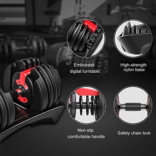 Adjustable Dumbbell Weight to 52.5 Lbs, Black and Red, Professional Comprehensive Training Equipment for Home Gym, Non-Slip Handle for Strengt