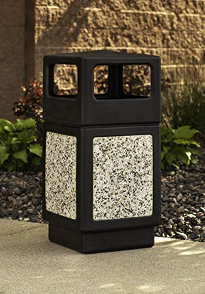 Safco Products Canmeleon Outdoor/Indoor Aggregate Panel Trash Can 9472NC, Black, Natural Stone Panels, Outdoor/Indoor Use, 38-Gallon Capacity