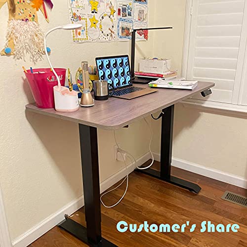 Electric Standing Desk, 4 Memory Contorller, Sit Stand Up Desk for Home Office, 55"x28" Adjustable Height Automatic Rising Sturdy Computer Workstations, Willow Wood Grain&Leather Table Top/Black Frame