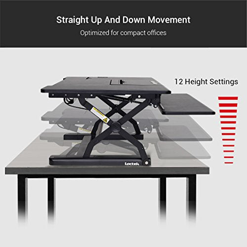 Loctek - Standing Desk 36" Wide Platform Computer Riser, Height Adjustable Removable Keyboard Tray with Document Holder & USB Port (PL36M, Mahogany)