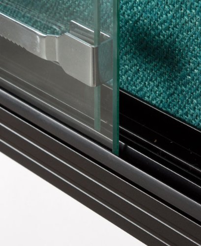 4 x 3 Foot Teal Fabric Tack Board for Wall Mount Use, Locking Sliding Glass Door, 48 x 36 Inch Enclosed Bulletin Board for Indoor Use - Black Aluminum with Teal Fabric