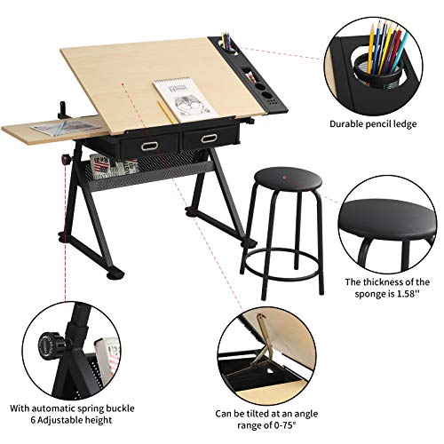 Waful Multifunctional Height Adjustable Drawing Table with Stool