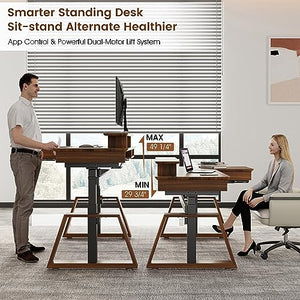 EUREKA ERGONOMIC Electric Standing Desk with Dual Drawers, 63" Height Adjustable L-Shaped Office Desk