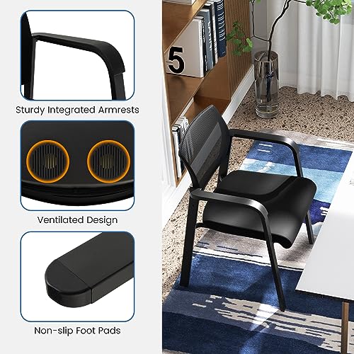 Tangkula Set of 8 Stackable Conference Room Chairs with Upholstered Seat, Mesh Backrest & Armrests - Black