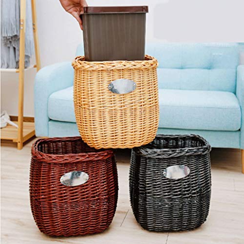 Indoor Trash Cans Square/Oval Garbage Container Bin，Small Woven Basket Trash Can Wastebasket，for Bathrooms/Kitchens/Home Offices/Craft/Laundry Garbage Cans for Kitchen Office Outdoor