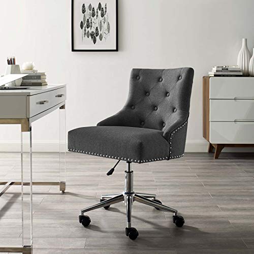 Modway Regent Tufted Button Upholstered Fabric Swivel Office Chair with Nailhead Trim in Gray