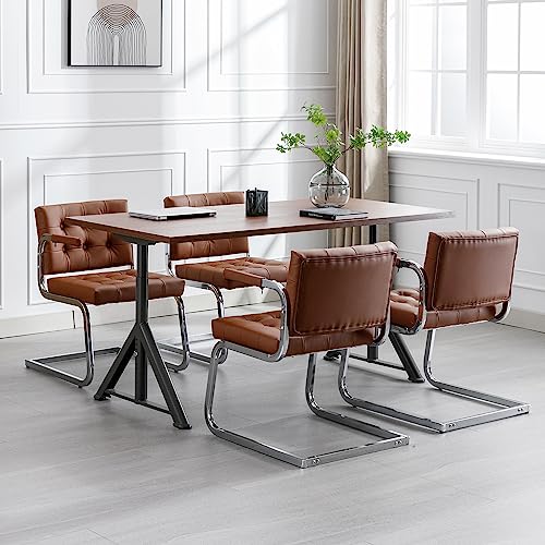 Okeysen Set of 8 Conference Room Chairs - Modern Leather Office Desk Chairs, Sled Base