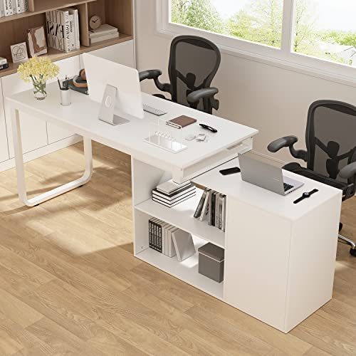 Homsee L-Shaped Home Office Computer Desk with Drawer, Shelves, and Storage Cabinet - White (55.1" x 41.3" x 29.5")