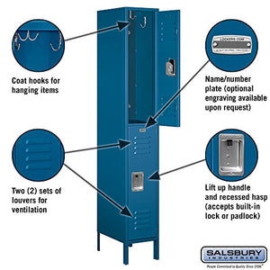 Salsbury Industries 62168BL-U Double Tier 12-Inch Wide 6-Feet High 18-Inch Deep Unassembled Standard Metal Locker, Blue