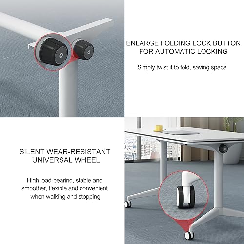 Ptosziav Modern White Office Folding Conference Table with Wheels 55"D x 23.6"W x 29.5"H - Set of 4
