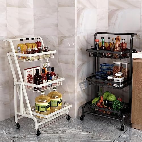 WHHSJD Narrow Storage Drawer Cart, 3-Tier Metal Rolling Cart with Lock Wheels - Black