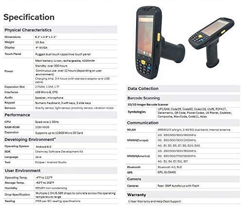 Android Scanner Handheld Pistol Grip, 2D/1D Barcode Reader, Numeric Keypad, Trigger Handle, WiFi, 4G, GPS, Wireless Android Barcode Scanner 2D/1D for Warehouse Inventory (Renewed)
