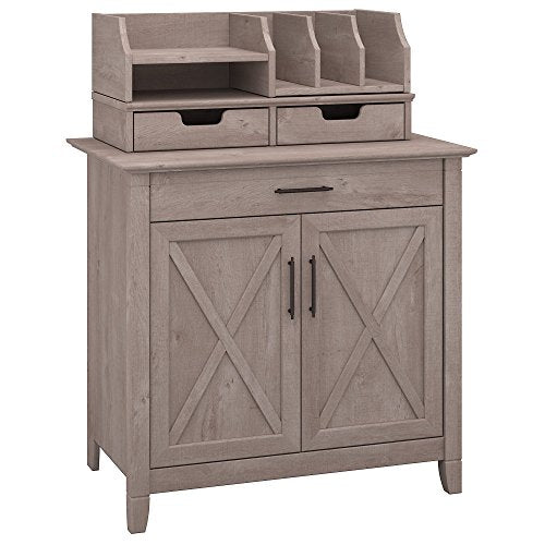 Bush Furniture Key West Secretary Desk with Desktop Organizers in Washed Gray