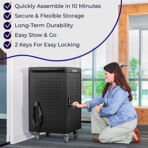 Stand Steady 4-Pack Line Leader 30 Unit Mobile Charging Cart with Locking Cabinets | UL Safety-Certified Charging Station for 30 Tablets, Laptops, or Chromebooks