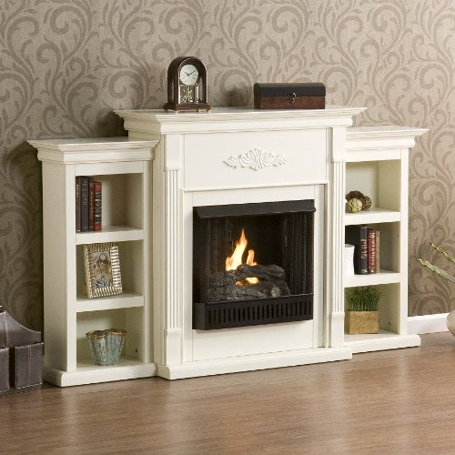 Southern Enterprises SEI Tennyson Gel Fuel Fireplace with Bookcases, Ivory