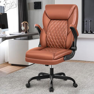 BestEra Executive Office Chair, Big and Tall Leather Ergonomic Desk Chair with Rocking Function - Brown