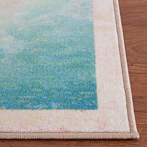 SAFAVIEH Paint Brush Collection PTB189U Contemporary Modern Abstract Watercolor Machine Washable Non-Shedding Living Room Dining Bedroom Area Rug, 7'9" x 10', Pink/Blue